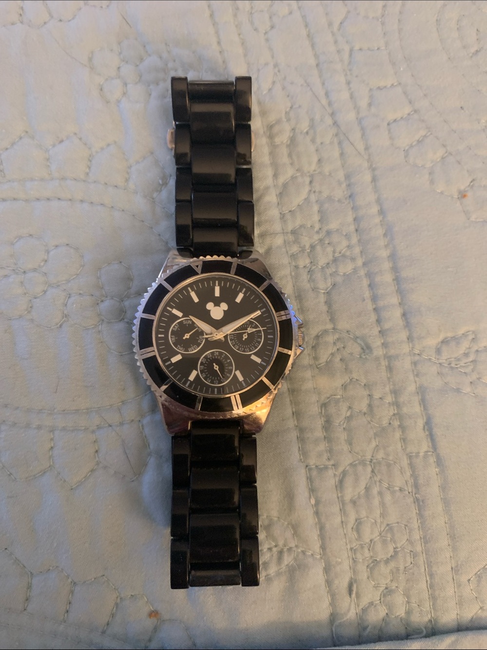 Disney Black Link Bracelet Watch with Mickey Accent